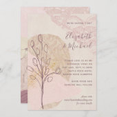 モダン抽象芸術ピンク赤面金ゴールド結婚式の招待 (正面/裏面)