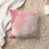 モダン抽象芸術ピンク金ゴールドグリッターアルコールインク クッション (ブランケット)