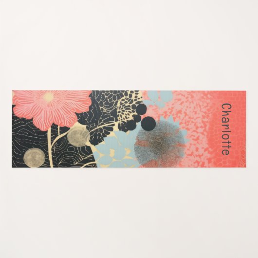 モダン抽象芸術ピーチフローラパーソナライズされた名 ヨガマット (正面(横))