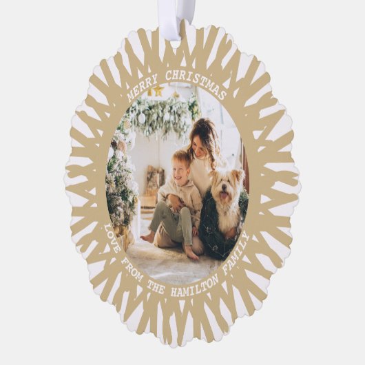 モダン抽象芸術フォト文字パーソナライズされたクリスマス オーナメントカード (左)
