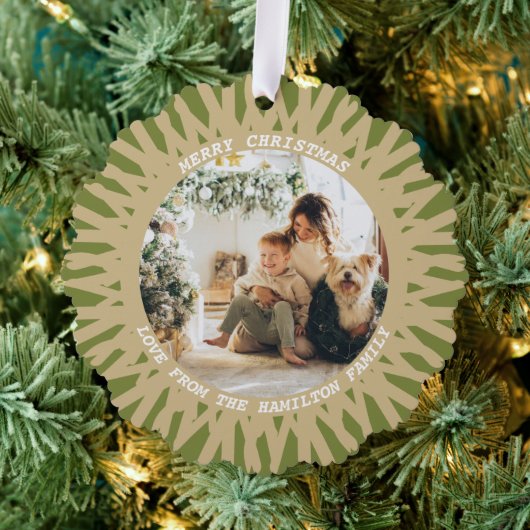 モダン抽象芸術フォト文字パーソナライズされたクリスマス オーナメントカード (インサイチュ (木))