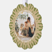 モダン抽象芸術フォト文字パーソナライズされたクリスマス オーナメントカード (左)