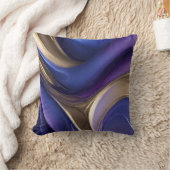 モダン抽象芸術フローアートブルーパープルと金ゴールド クッション (ブランケット)