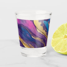 モダン抽象芸術フローアート – ブルーパープルピンク金ゴールド-