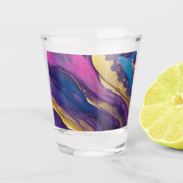 モダン抽象芸術フローアート – ブルーパープルピンク金ゴールド- ショットグラス