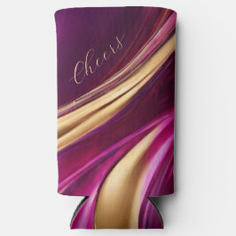 モダン抽象芸術フローアート – 明るい赤紫色紫と金ゴールド スリム缶クーラー