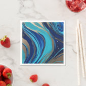 モダン抽象芸術フローアート – 青と金ゴールド- スタンダードカクテルナプキン (インサイチュ)