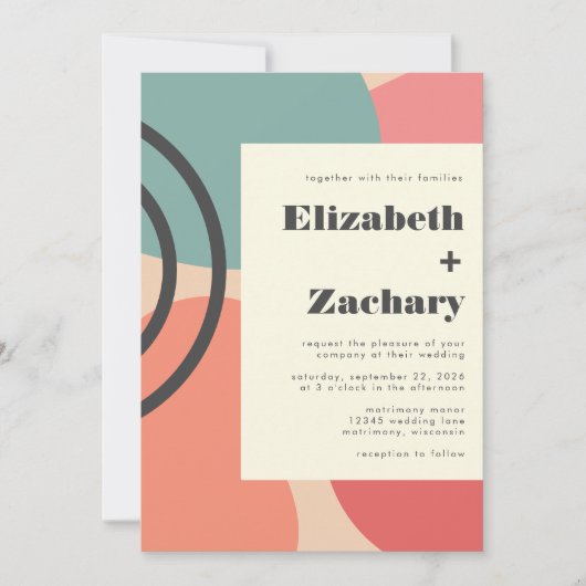 モダン抽象芸術フローシェイプダスティピーチ結婚ズ 招待状 (正面)