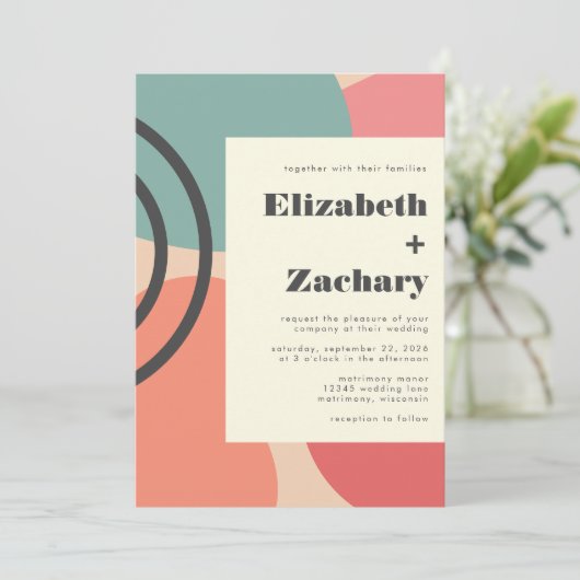 モダン抽象芸術フローシェイプダスティピーチ結婚ズ 招待状 (スタンド正面)