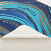 モダン抽象芸術フローArt-Blueおよび金ゴールド- シェルパブランケット (3/4)