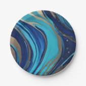 モダン抽象芸術フローArt-Blueおよび金ゴールド- ペーパープレート (正面)