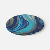 モダン抽象芸術フローArt-Blueおよび金ゴールド- ペーパープレート (アングル)