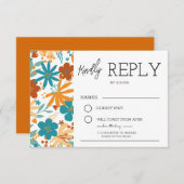 モダン抽象芸術ブライトワイルドフラワーウェディングRSVP エンクロージャーカード (正面/裏面)