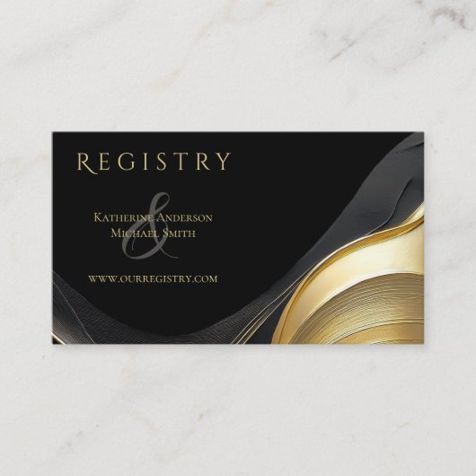 モダン抽象芸術ブラックと金ゴールドエレガントな結婚式 名刺 (正面)