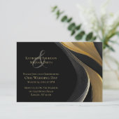 モダン抽象芸術ブラックと金ゴールドエレガントな結婚式 招待状 (スタンド正面)