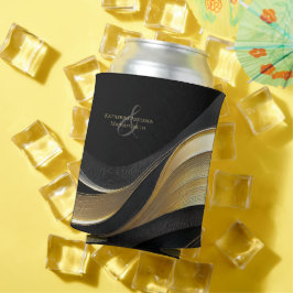 モダン抽象芸術ブラックと金ゴールドエレガントな結婚式 缶クーラー