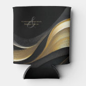 モダン抽象芸術ブラックと金ゴールドエレガントな結婚式 缶クーラー (正面)