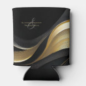 モダン抽象芸術ブラックと金ゴールドエレガントな結婚式 缶クーラー (裏面)