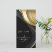 モダン抽象芸術ブラックと金ゴールド結婚式 プログラム (スタンド正面)