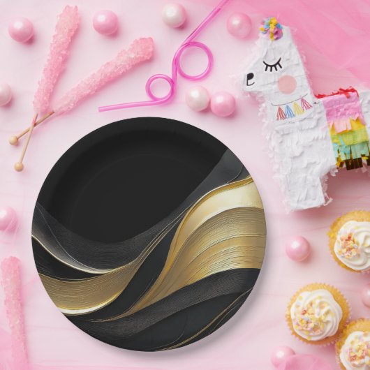 モダン抽象芸術ブラックと金ゴールド ペーパープレート (パーティー)
