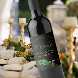 モダン抽象芸術ブラック・グリーン・金ゴールド結婚ズ ワインラベル