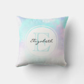 モダン抽象芸術ブルーとパープルの水色 クッション (裏面)