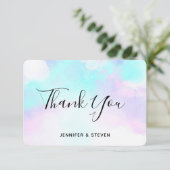 モダン抽象芸術ブルーとパープルの水色 サンキューカード (スタンド正面)