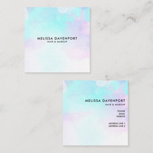 モダン抽象芸術ブルーとパープルの水色 スクエア名刺 (正面/裏面)