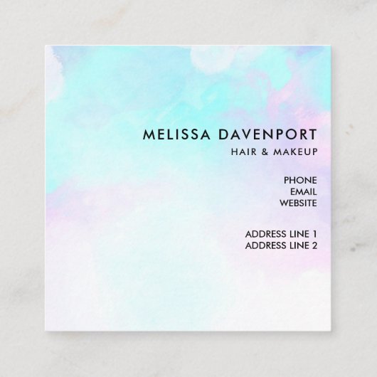モダン抽象芸術ブルーとパープルの水色 スクエア名刺 (裏面)
