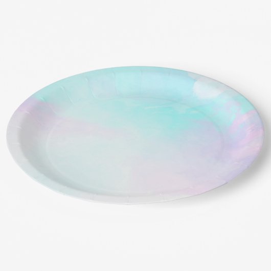 モダン抽象芸術ブルーとパープルの水色 ペーパープレート (アングル)