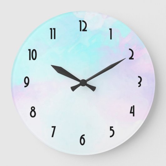 モダン抽象芸術ブルーとパープルの水色 ラージ壁時計 (正面)
