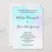 モダン抽象芸術ブルーとパープルの水色 招待状 (正面)