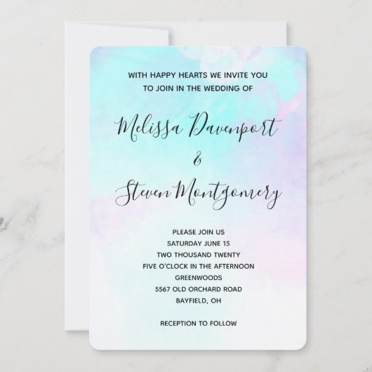 モダン抽象芸術ブルーとパープルの水色 招待状 (正面)