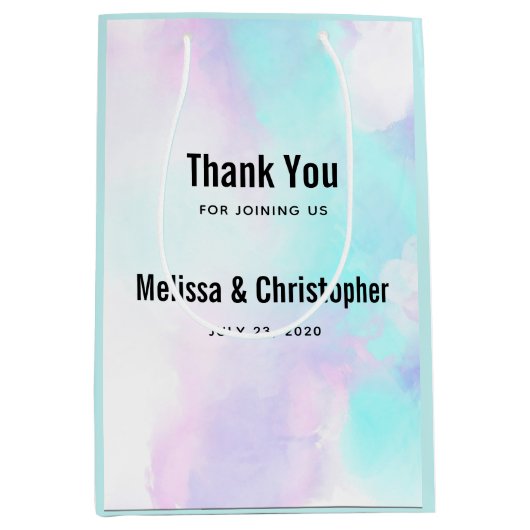 モダン抽象芸術ブルーとパープルウォーター結婚カラー ミディアムペーパーバッグ (正面)