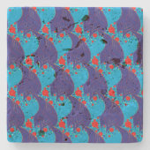 モダン抽象芸術ブルーと赤い虹色のドロップパターン ストーンコースター (正面)