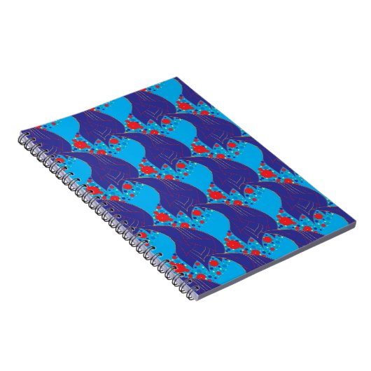 モダン抽象芸術ブルーと赤い虹色のドロップパターン ノートブック (右側)