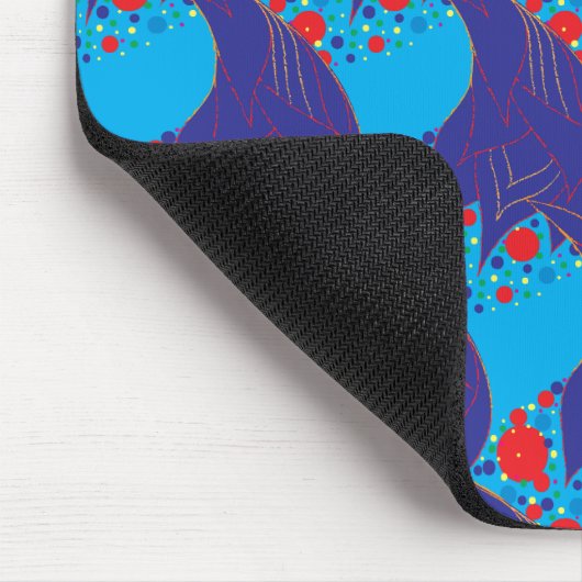 モダン抽象芸術ブルーと赤い虹色のドロップパターン マウスパッド (コーナー)