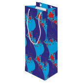 モダン抽象芸術ブルーと赤い虹色のドロップパターン ワインギフトバッグ (裏面アングル)