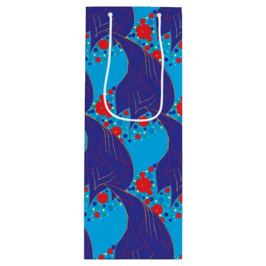 モダン抽象芸術ブルーと赤い虹色のドロップパターン ワインギフトバッグ (正面)