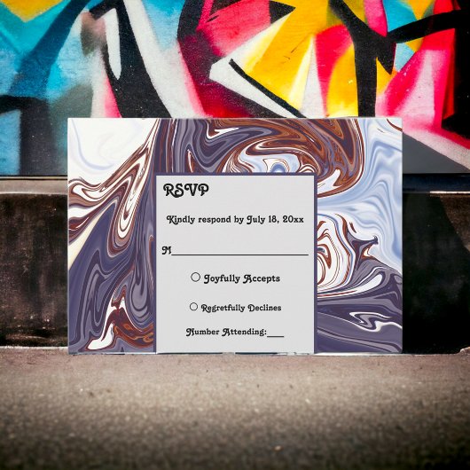 モダン抽象芸術ブルーウェーブスカイスタイリッシュシック結婚ズ 出欠カード