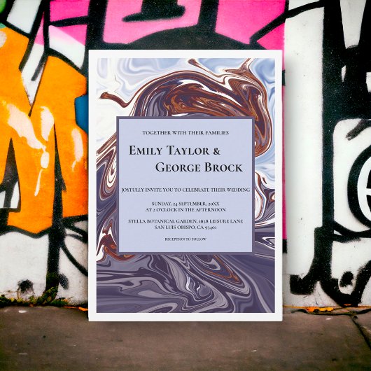 モダン抽象芸術ブルーウェーブスカイスタイリッシュシック結婚ズ 招待状