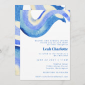 モダン抽象芸術ブルーウォーター色こうもりバー(ユダヤ教の)バル・ミツバー 招待状 (正面/裏面)