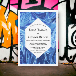 モダン抽象芸術ブルーオミニマルイル結婚ズ 招待状