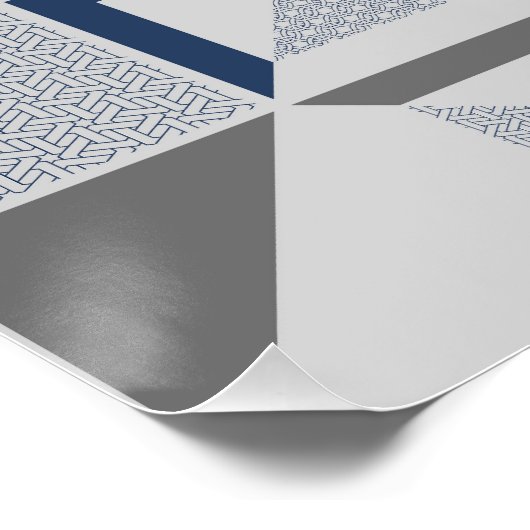 モダン抽象芸術ブルーグレーの幾何学的パターン ポスター (コーナー)