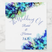 モダン抽象芸術ブルーティール（緑がかった色）&ターコイズ結婚ズ ワインラベル (シングルラベル)