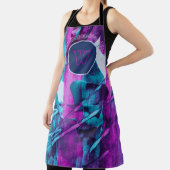 モダン抽象芸術ブルーピンクブラシストロークモノグラム エプロン (インサイチュ)