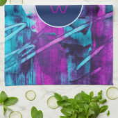 モダン抽象芸術ブルーピンクブラシストロークモノグラム キッチンタオル (折り畳み)