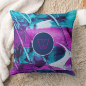 モダン抽象芸術ブルーピンクブラシストロークモノグラム クッション (ブランケット)