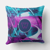 モダン抽象芸術ブルーピンクブラシストロークモノグラム クッション (裏面)