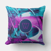 モダン抽象芸術ブルーピンクブラシストロークモノグラム クッション (正面)
